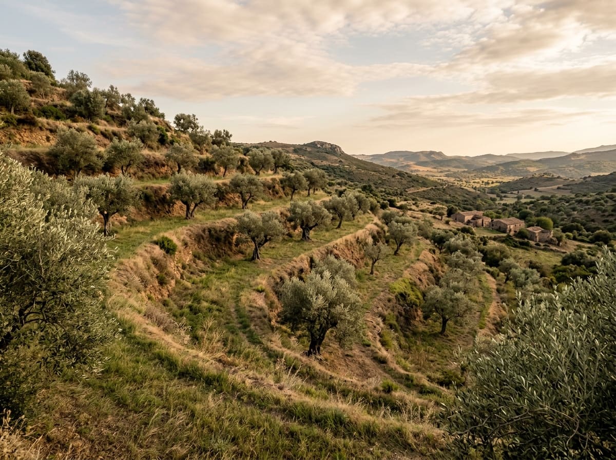 Terraced slope with olive trees on every level